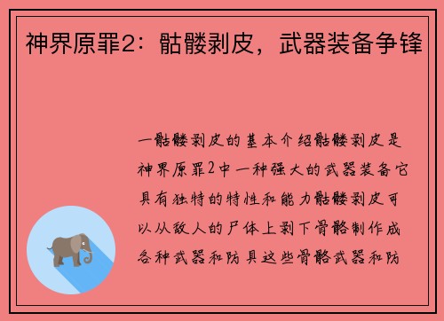 神界原罪2：骷髅剥皮，武器装备争锋